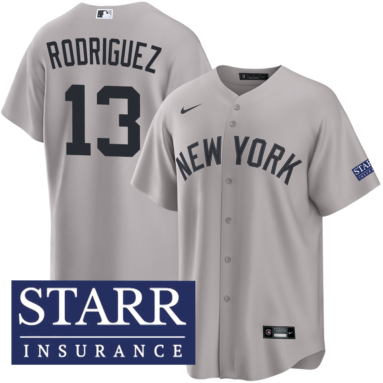 Men's Yankees Nike Alex Rodriguez Road Starr Patch Jersey